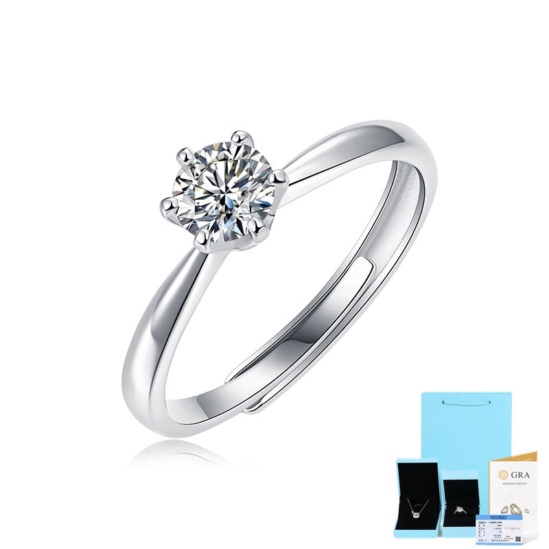 [0.5-5 Carat] Adjustable Eternal Moment Moissanite Ring 18K White Gold Plating 925 Silver