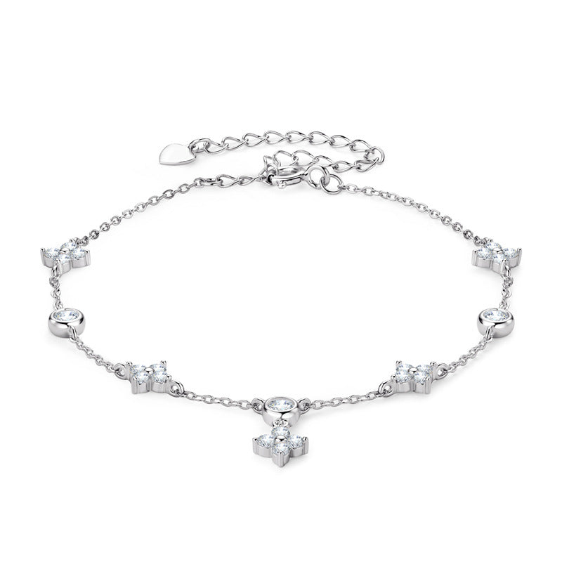 [0.7 Carat] Lucky Clover Bracelet 18k White Gold, Gold, Rose Gold Plating 925 Silver