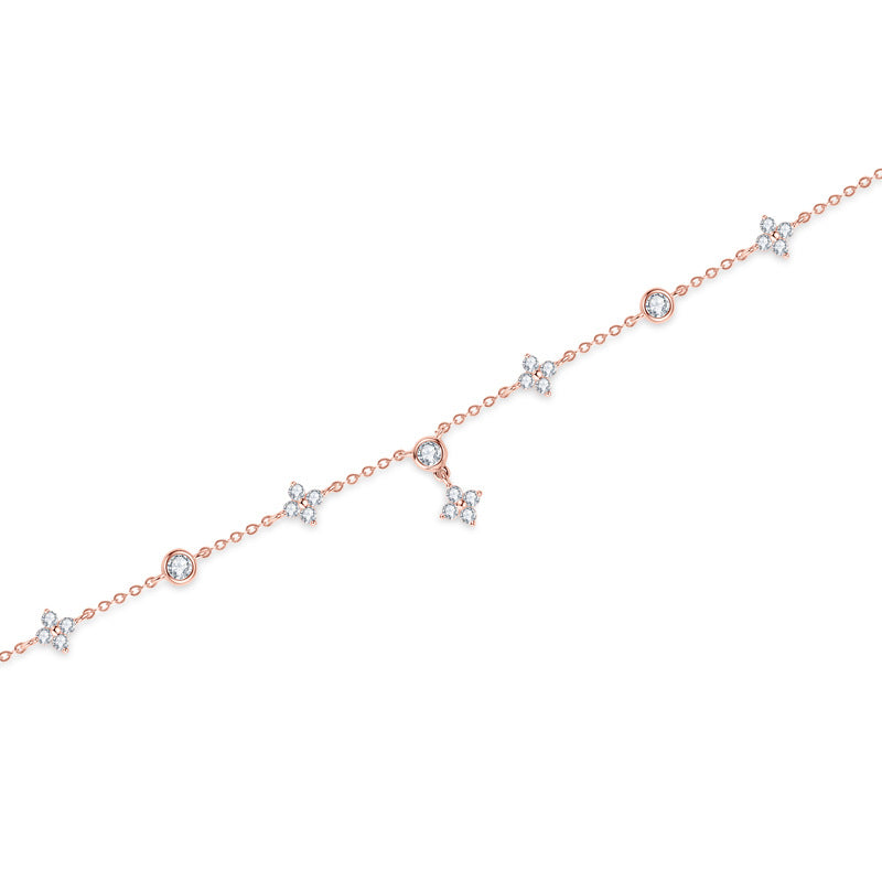 [0.7 Carat] Lucky Clover Bracelet 18k White Gold, Gold, Rose Gold Plating 925 Silver