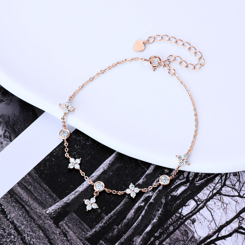 [0.7 Carat] Lucky Clover Bracelet 18k White Gold, Gold, Rose Gold Plating 925 Silver