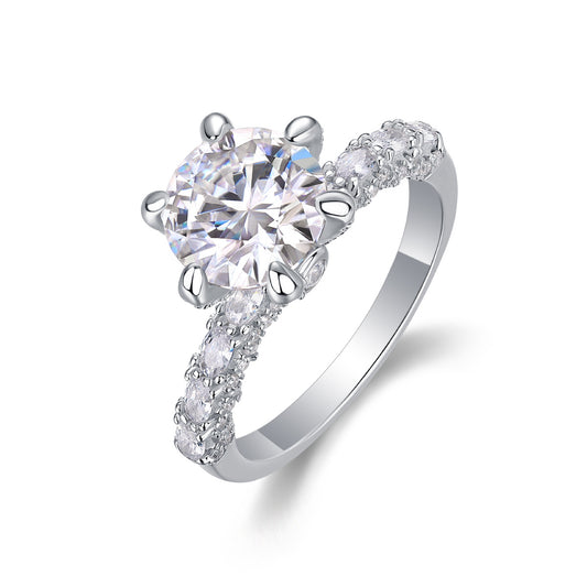 [1-3 Carat] Solitaire Pave Setting Moissanite Ring 18K White Gold Plating 925 Silver