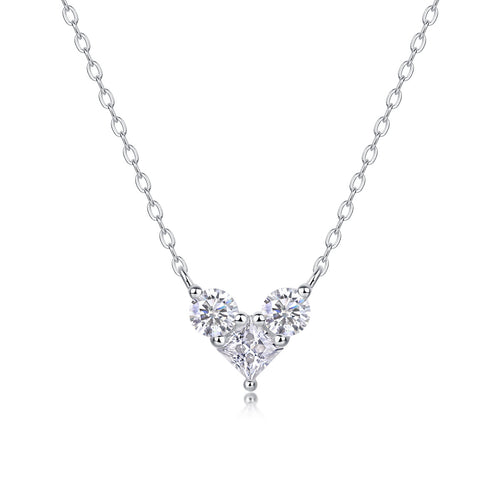 [1 Carat] Heart Shape Moissanite Necklace 18K White Gold Plating 925 Silver