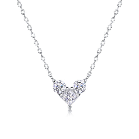 [1 Carat] Heart Shape Moissanite Necklace 18K White Gold Plating 925 Silver