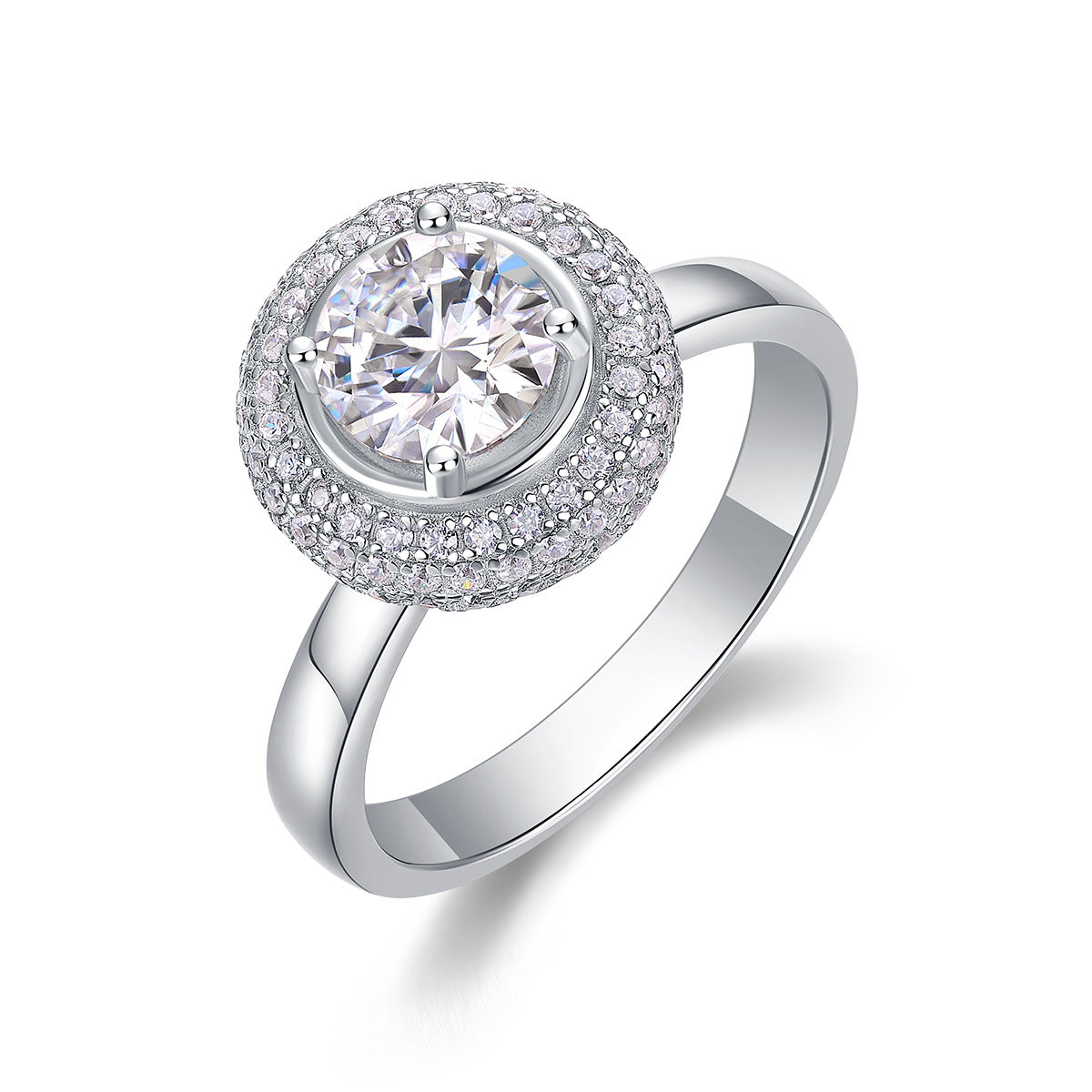 [1 Carat] Halo Style Moissanite Ring White Gold Color 925 Silver