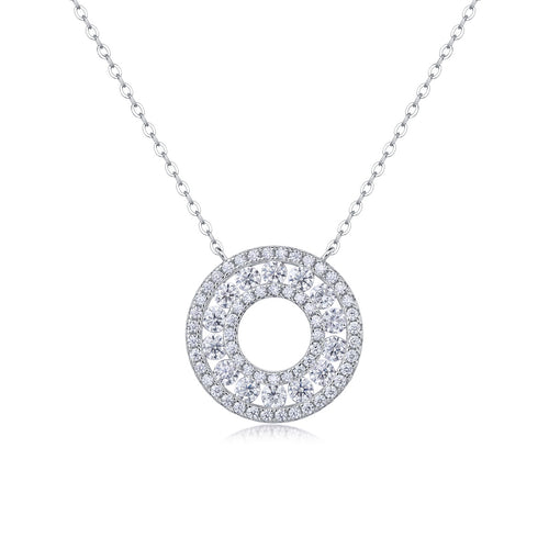 [1.4 Carat] Circle Moissanite Necklace 18K White Gold Plating 925 Silver