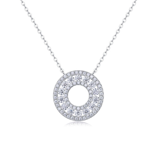 [1.4 Carat] Circle Moissanite Necklace 18K White Gold Plating 925 Silver