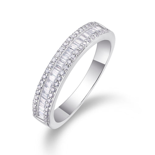 [0.51 Carat] Baguette Eternity Moissanite Ring 18K White Gold Plating 925 Silver