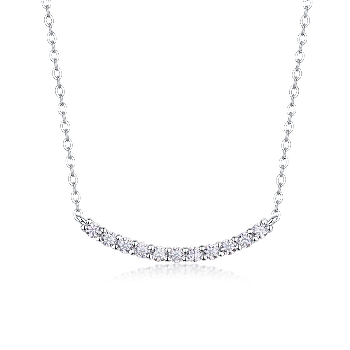 [0.7 Carat] Curved Bar Moissanite Necklace 18K White Gold Plating 925 Silver