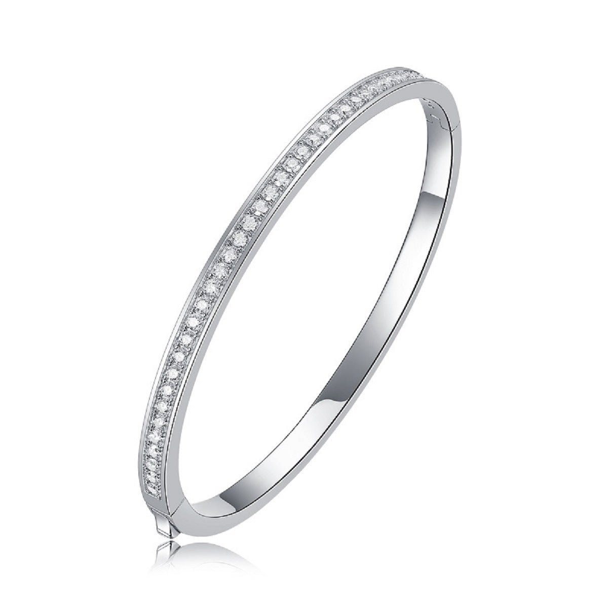 [1.18 Carat] Single Line Moissanite Bangle Bracelet White Gold Plating 925 Silver