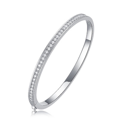 [1.18 Carat] Single Line Moissanite Bangle Bracelet White Gold Plating 925 Silver