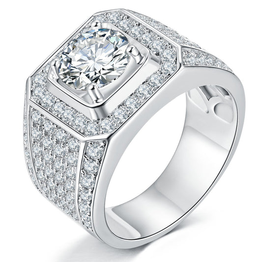 [5 Carat] Men's Solitaire Pave Setting Moissanite Ring 925 Silver White Gold Plating