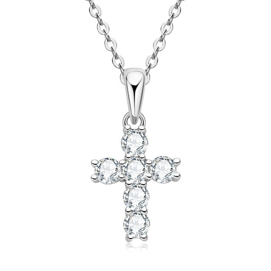 [0.6 Carat] FaithGlow Cross Pendant Moissanite Necklace White Gold Plating 925 Silver