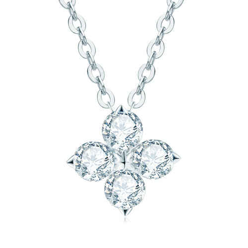 [0.4 Carat] Lucky Clover Necklace 18K White Gold, Gold 925 Silver