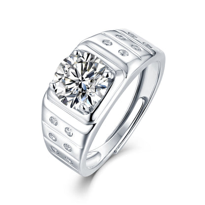 [2 Carat] Men's Adjustable Double Layer Dots Solitaire Moissanite White Gold Plating 925 Silver