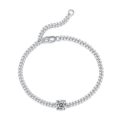 [1 & 2 Carat] Flower Moissanite Chain Bracelet  18k White Gold Plating 925 Silver