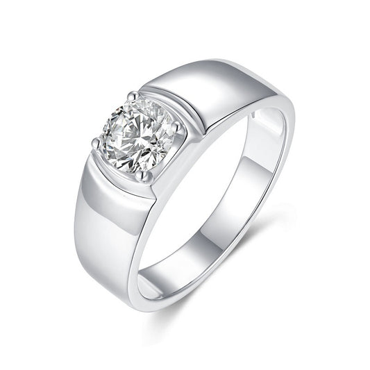 [1 Carat] Men's Solitaire Moissanite Ring White Gold Color 925 Silver