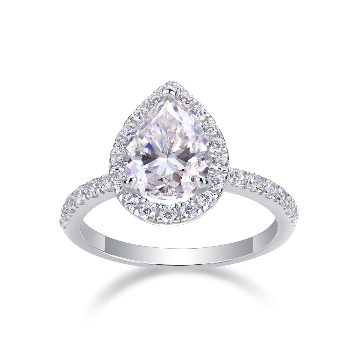 [1.5 Carat] Pear Cut Moissanite Ring 18K White Gold Plating 925 Silver