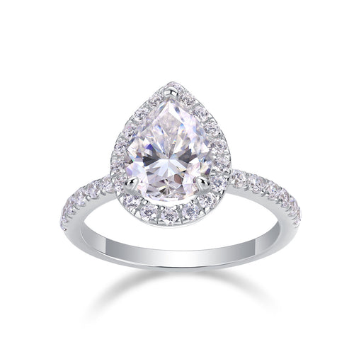 [1.5 Carat] Pear Cut Moissanite Ring 18K White Gold Plating 925 Silver