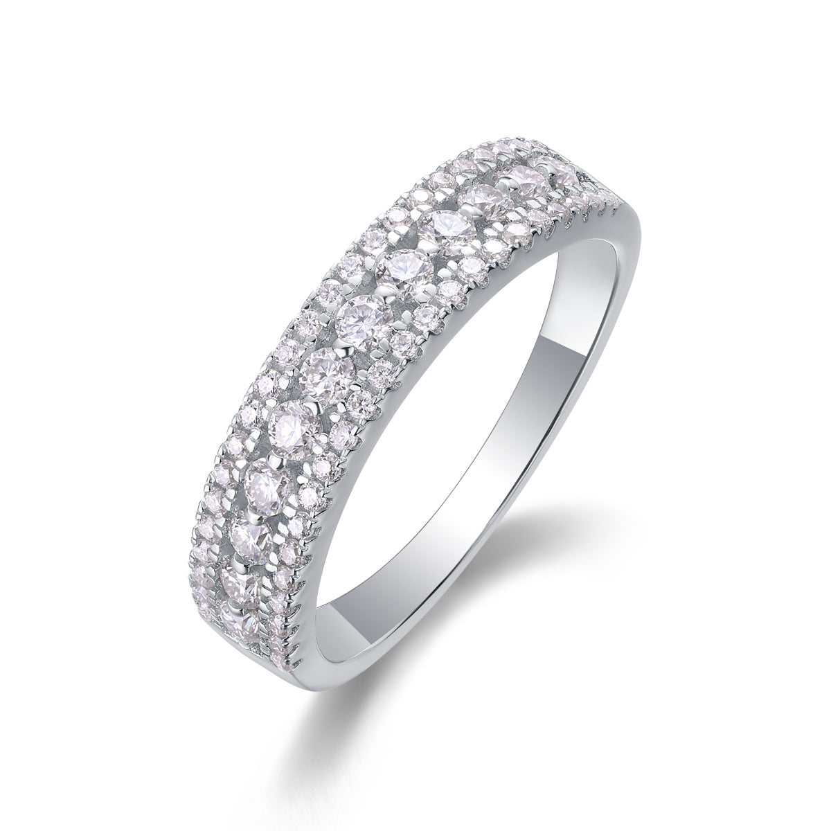 [0.554 Carat] Pave Set Moissanite Ring 18K White Gold Plating 925 Silver