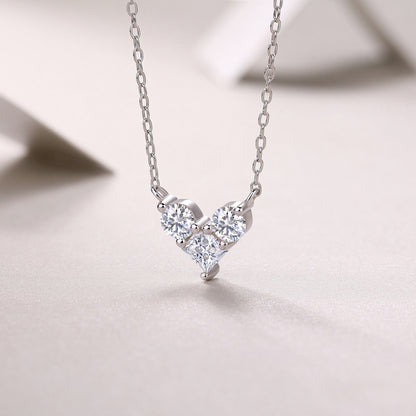 [1 Carat] Heart Shape Moissanite Necklace 18K White Gold Plating 925 Silver