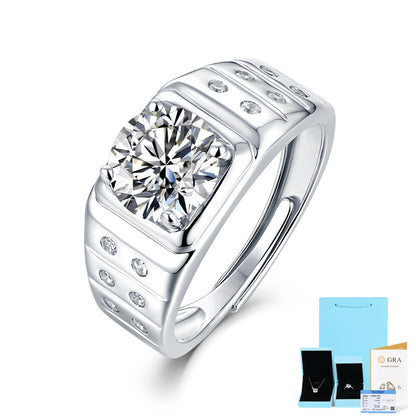 [2 Carat] Men's Adjustable Double Layer Dots Solitaire Moissanite White Gold Plating 925 Silver