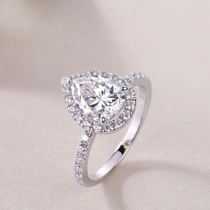 [1.5 Carat] Pear Cut Moissanite Ring 18K White Gold Plating 925 Silver