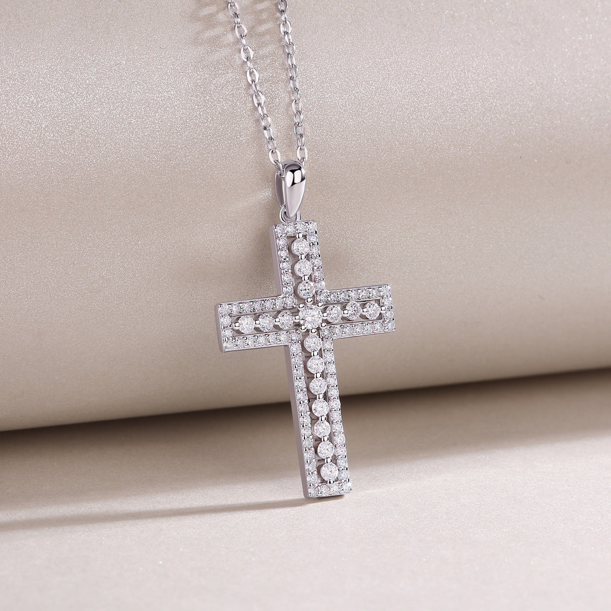 [1 Carat] Moissanite Pave Cross Necklace 18K White Gold Plating 925 Silver