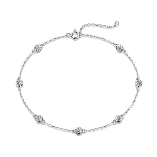 [0.7 Carat] Bezel Chain Moissanite Bracelet 18K White Gold Plating 925 Silver