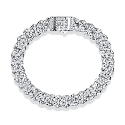 [3.1 Carat] Men's Cuban Link Moissanite Bracelet White Gold Plating 925 Silver