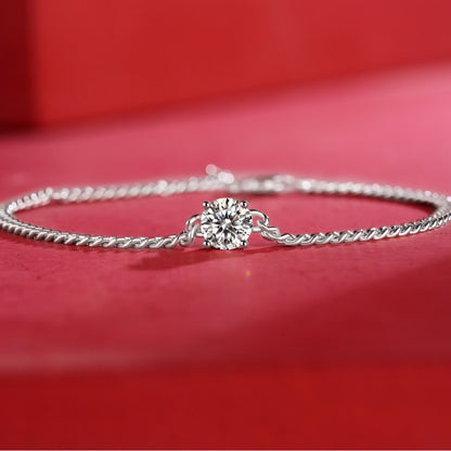 [1 & 2 Carat] Flower Moissanite Chain Bracelet  18k White Gold Plating 925 Silver