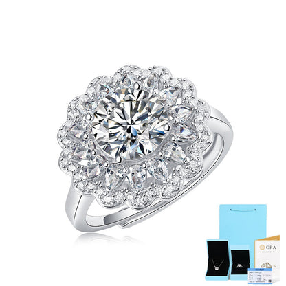 [2 Carat] Adjustable Blossom Solitaire Moissanite Ring 925 Silver White Gold Plating