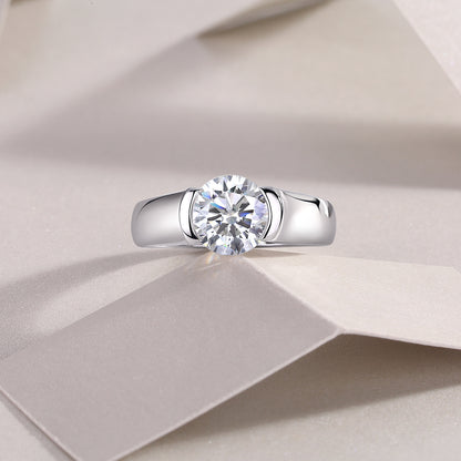 [2 Carat] Round Solitaire Moissanite Ring 925 Silver