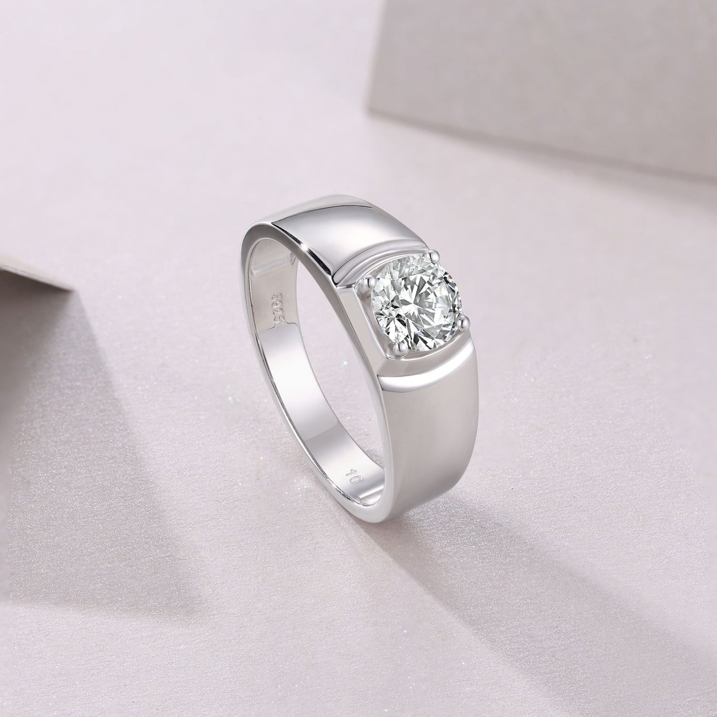 [1 Carat] Men's Solitaire Moissanite Ring White Gold Color 925 Silver