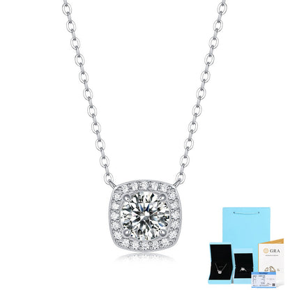 [1 Carat] Halo Moissanite Necklace White Gold Color 925 Silver