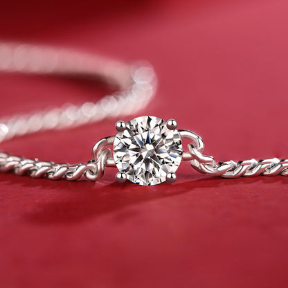 [1 & 2 Carat] Flower Moissanite Chain Bracelet  18k White Gold Plating 925 Silver