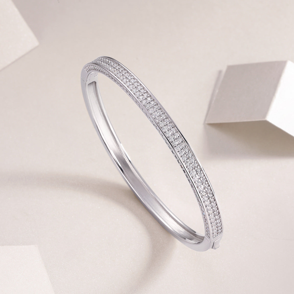 [3 Carat] Starlight Moissanite Bangle Bracelet 18k White Gold Plating 925 Silver