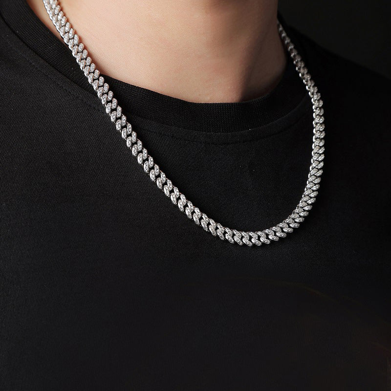 [8.5 Carat] Men's Moissanite Cuban Chain Silver-Plated Necklace