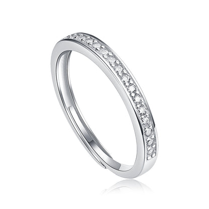 [0.01 & 0.17 Carat] Adjustable Couple Ring Set Half Pave Moissanite Ring White Gold Plating 925 Silver