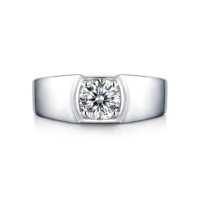 [1-3 Carat] Men's Adjustable Solitaire Moissanite Ring 925 Silver White Gold Plating