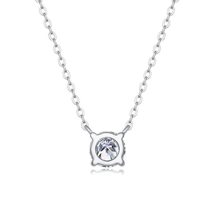 [1 & 2 Carat] Solitaire Moissanite White Gold Color Silver Plating Necklace