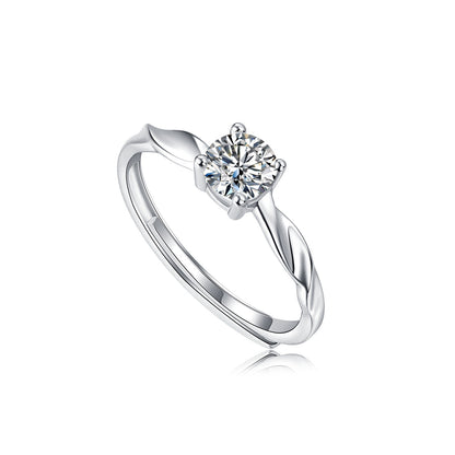 [0.5 Carat] Adjustable Couple Ring Set Solitaire Moissanite Ring White Gold Plating 925 Silver