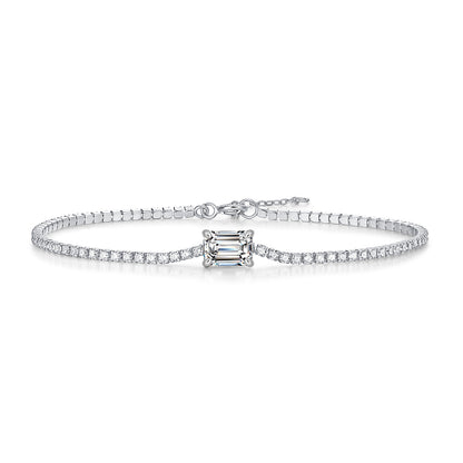 [1 Carat] Emerald Cut Moissanite Tennis Bracelet 18K White Gold Plating 925 Silver