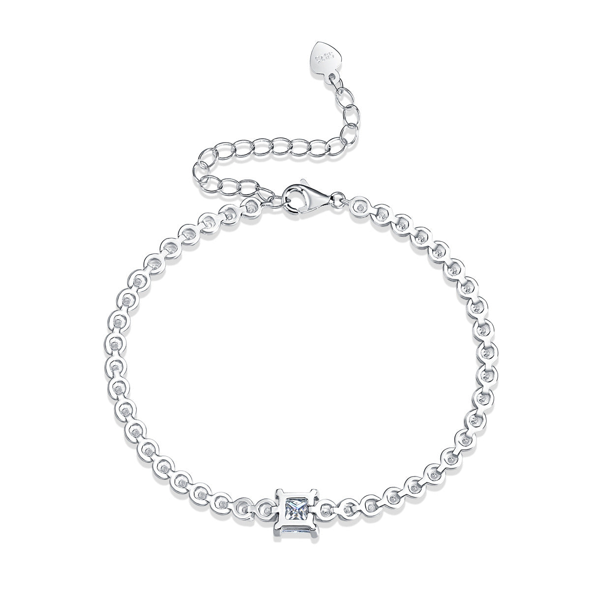 [1 Carat] Square cut Moissanite Tennis Bracelet 18K White Gold Plating S925 Silver