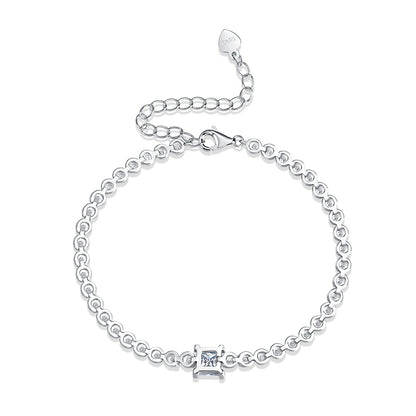 [1 Carat] Square cut Moissanite Tennis Bracelet 18K White Gold Plating S925 Silver