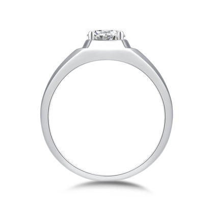 [1 Carat] Men's Solitaire Moissanite Ring White Gold Color 925 Silver