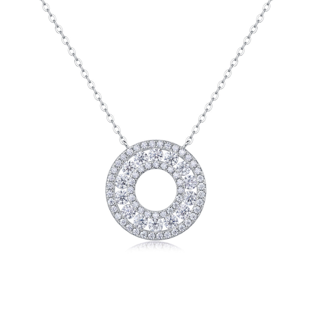 [1.4 Carat] Circle Moissanite Necklace 18K White Gold Plating 925 Silver