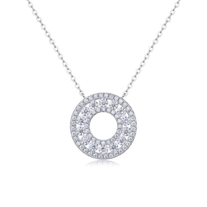 [1.4 Carat] Circle Moissanite Necklace 18K White Gold Plating 925 Silver