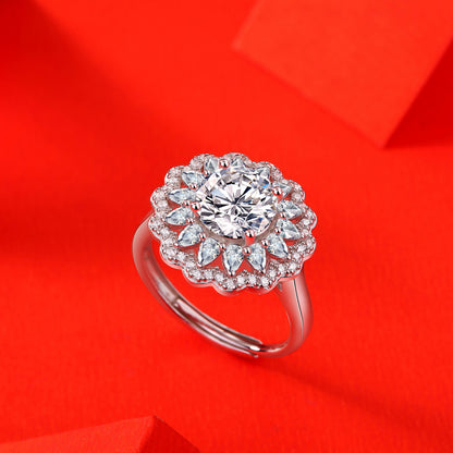 [2 Carat] Adjustable Blossom Solitaire Moissanite Ring 925 Silver White Gold Plating