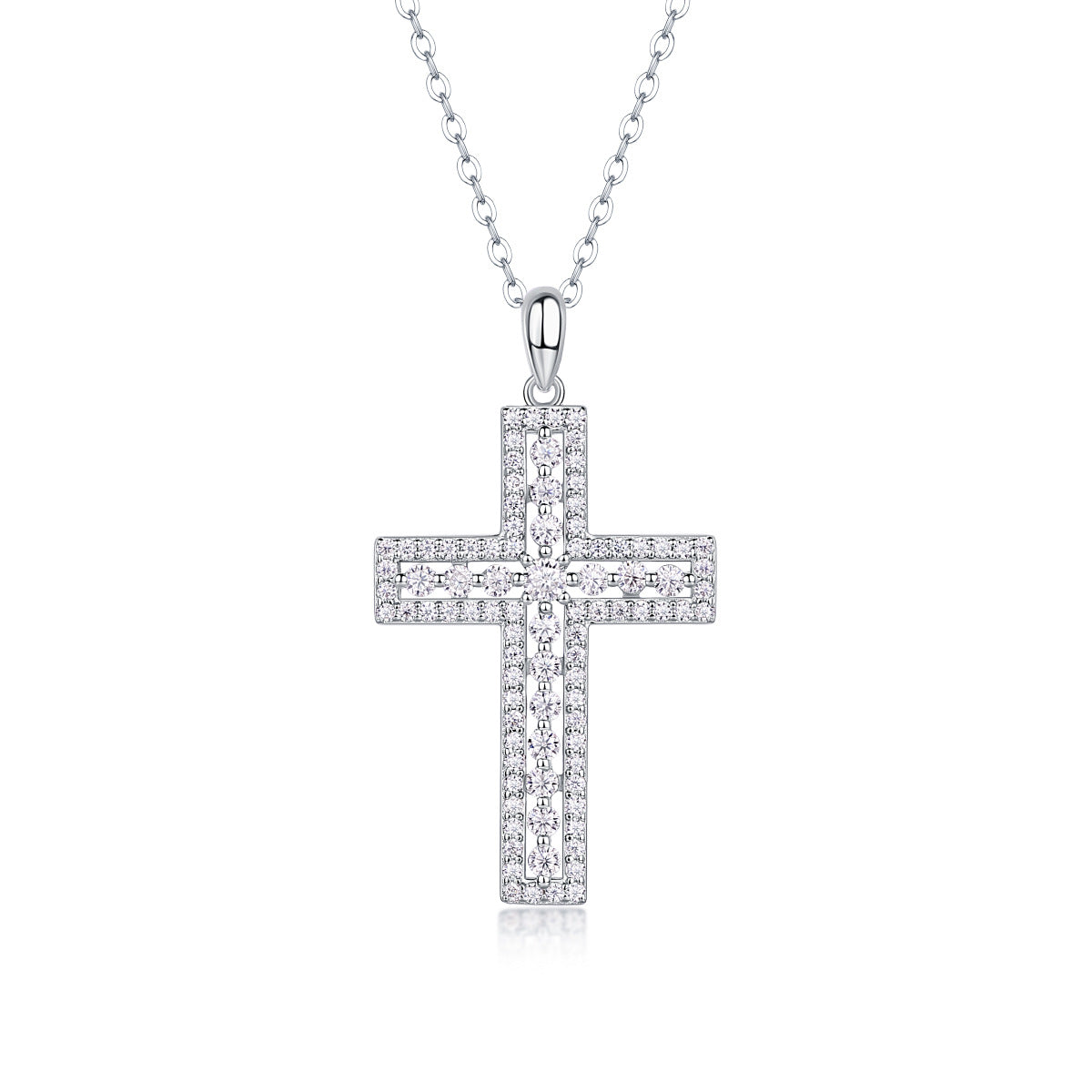 [1 Carat] Moissanite Pave Cross Necklace 18K White Gold Plating 925 Silver