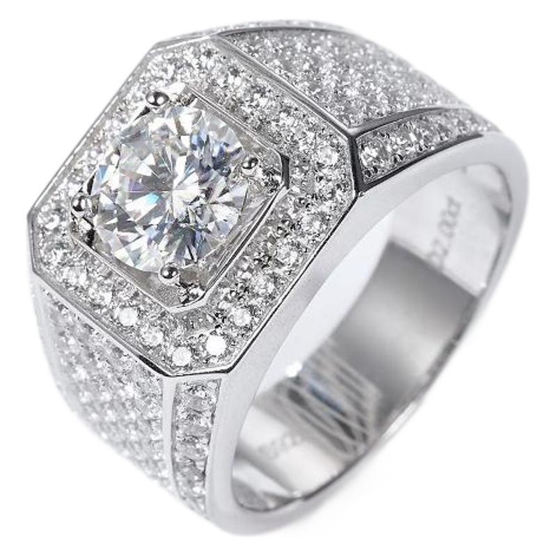 [5 Carat] Men's Solitaire Pave Setting Moissanite Ring 925 Silver White Gold Plating